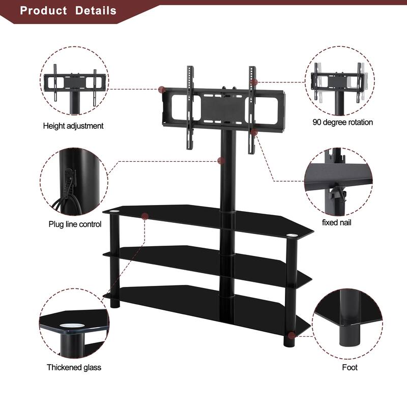 Glass TV Stand for up to 65" TVs, Modern Multi-Function TV Floor Stand